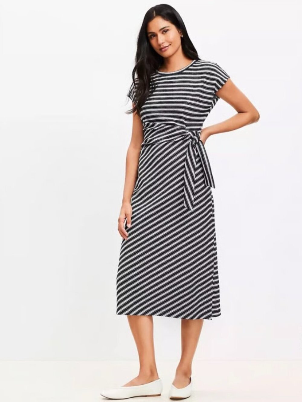 LOFT Knotted Cap Sleeve Midi Dress